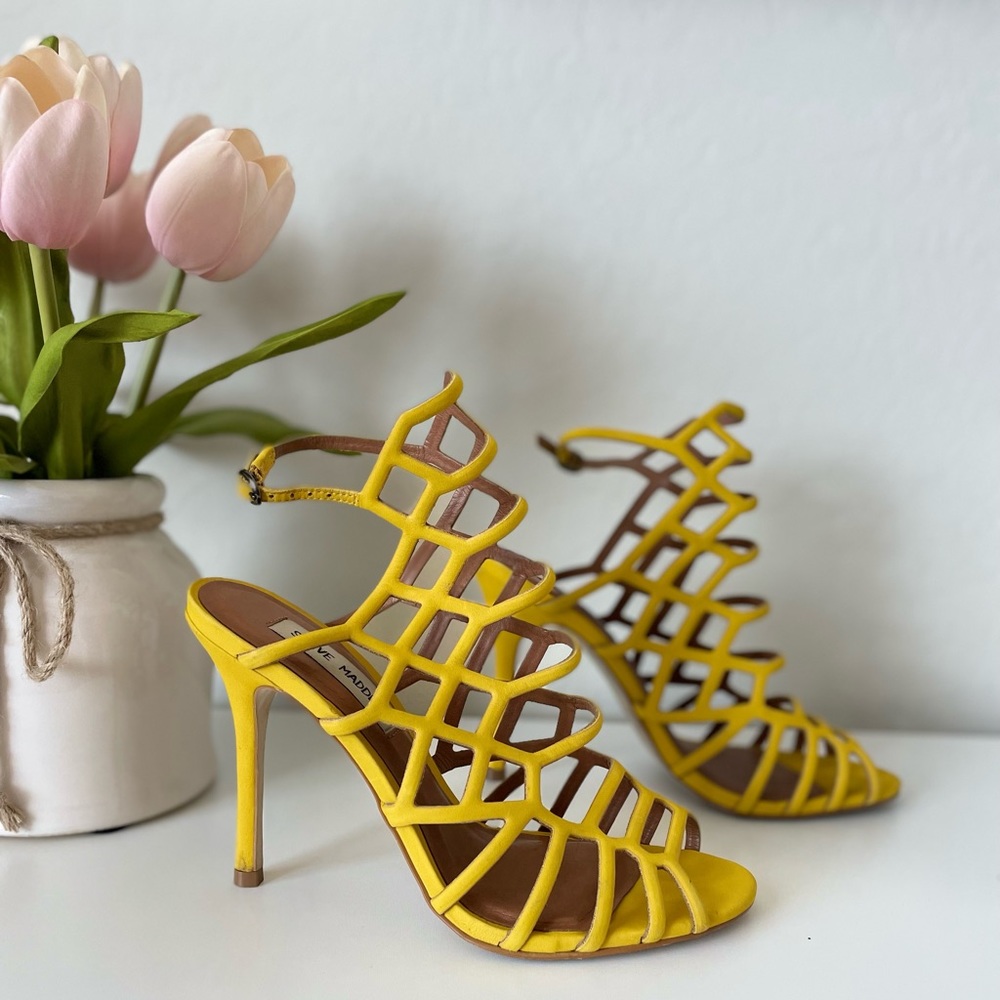 Steve Madden yellow caged heels